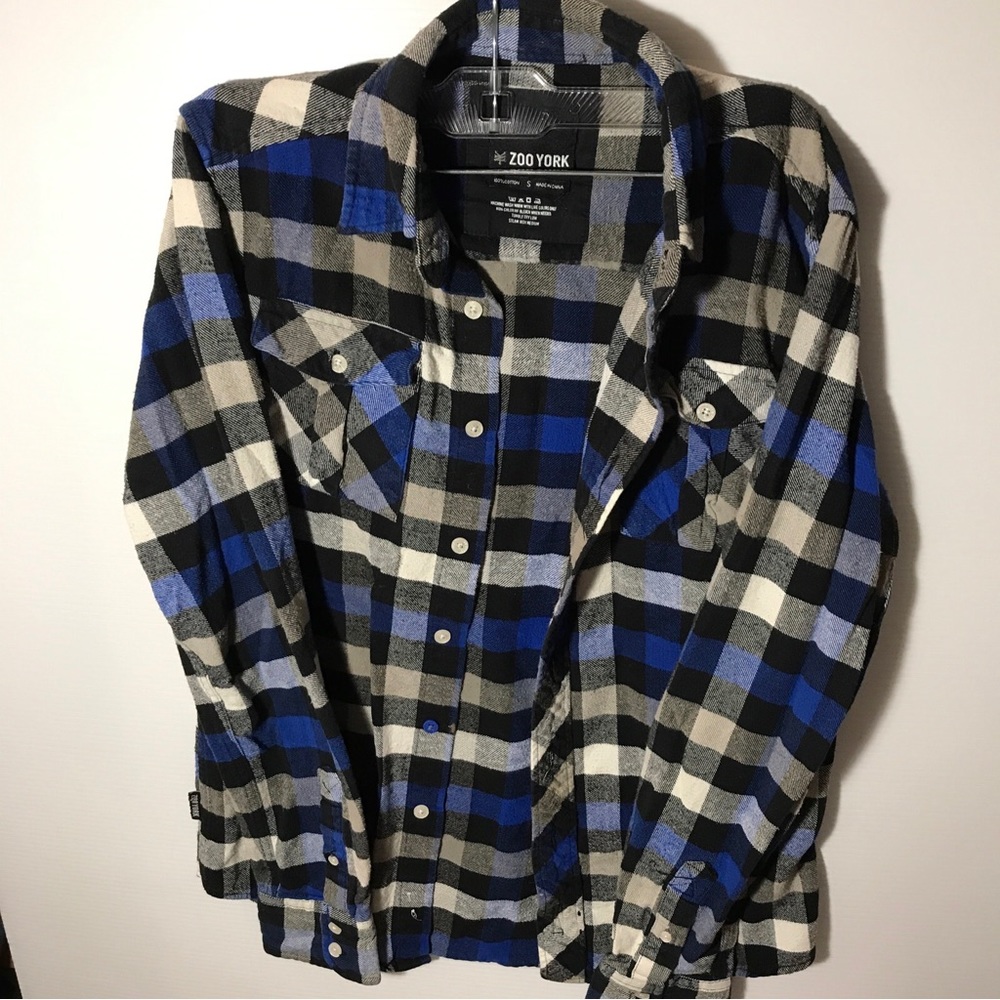 Zoo York Men Button Skate  Multi Flannel Plaid Long Sleeve Pocket Spread Small
